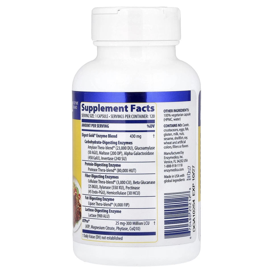 Enzymedica Digest Gold with ATPro 120 Capsules Casein-Free, Dairy-Free