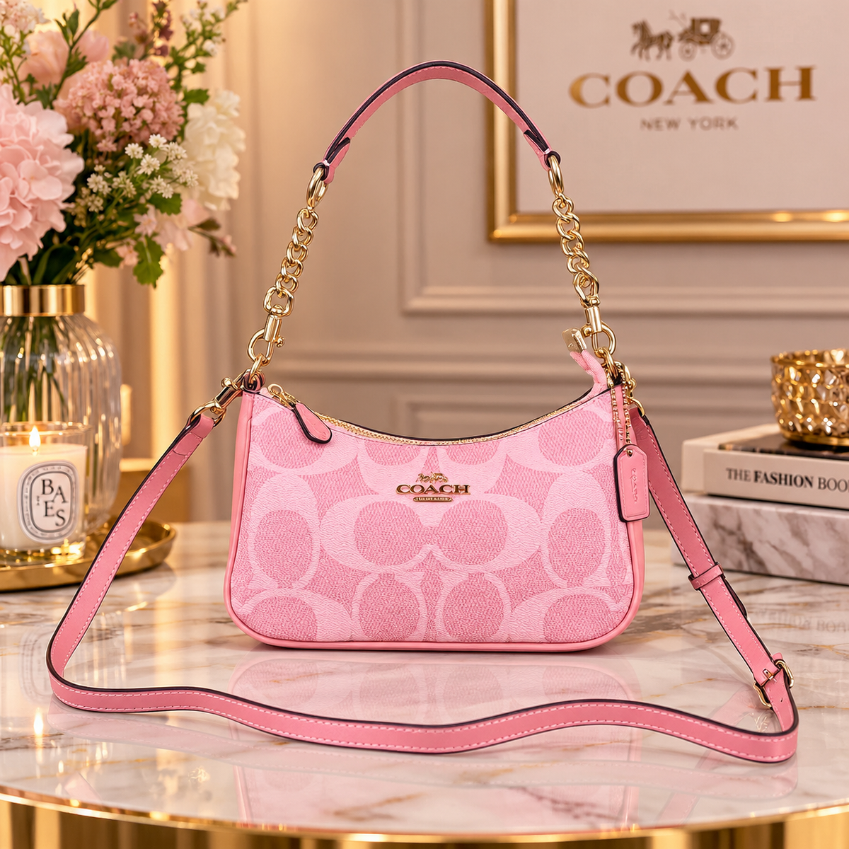 Coach Teri Shoulder Signature Canvas CAL51 Powder Pink outlet NEW