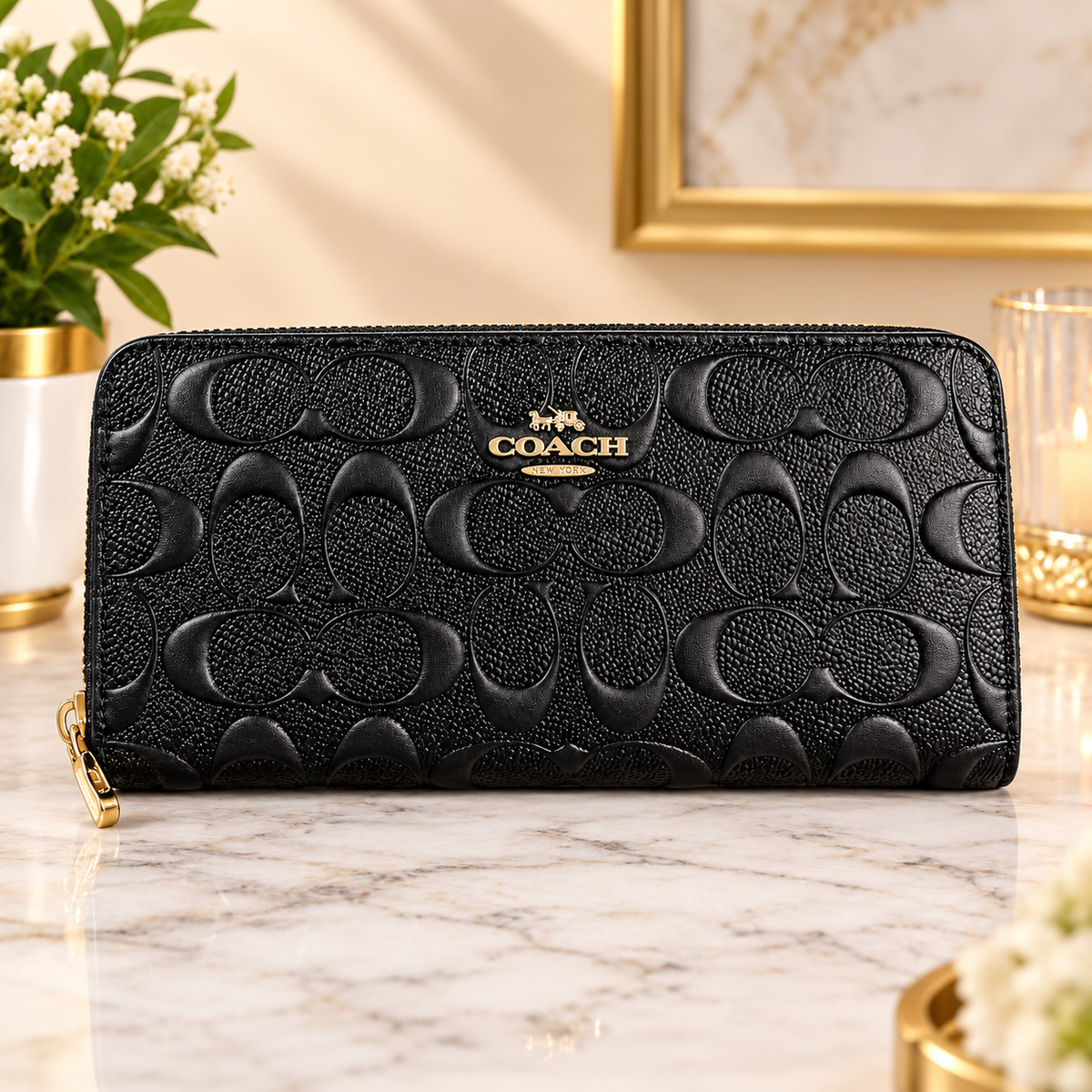 COACH F53834 Round Zipper Long Wallet Black