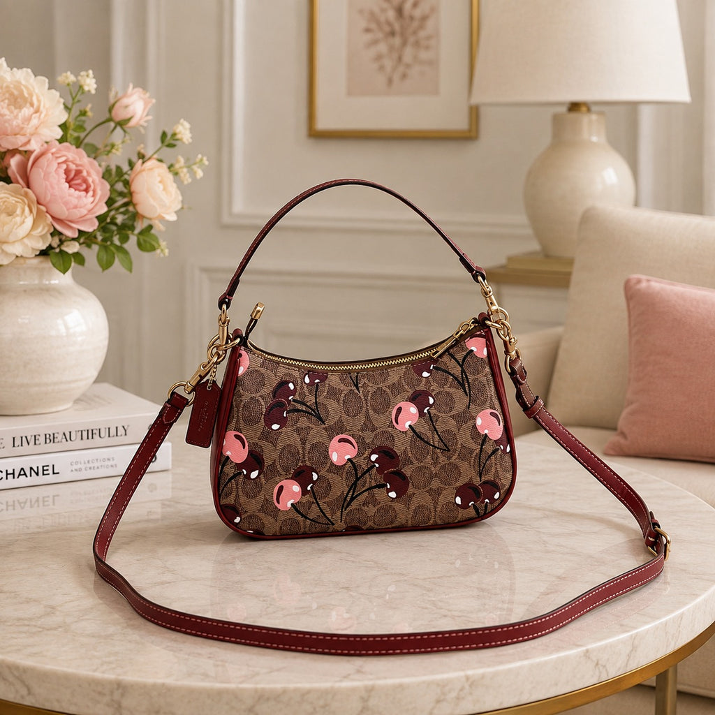 COACH Teri Shoulder Signature Canvas Cherry Print CY694 Outlet New