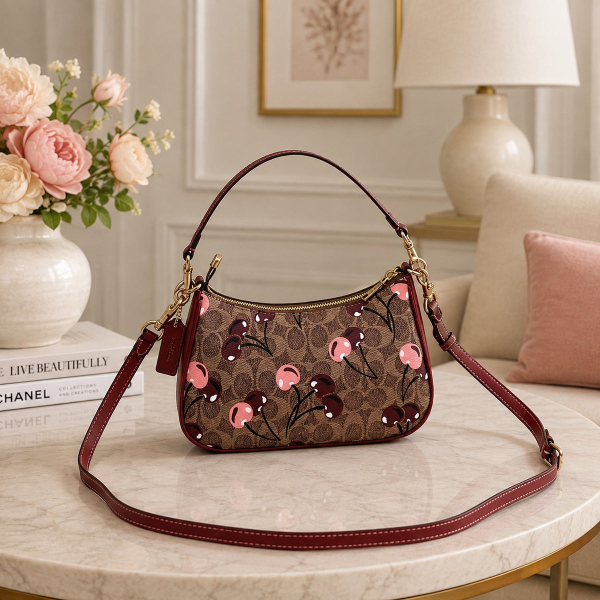 COACH Teri Shoulder Signature Canvas Cherry Print CY694 Outlet New