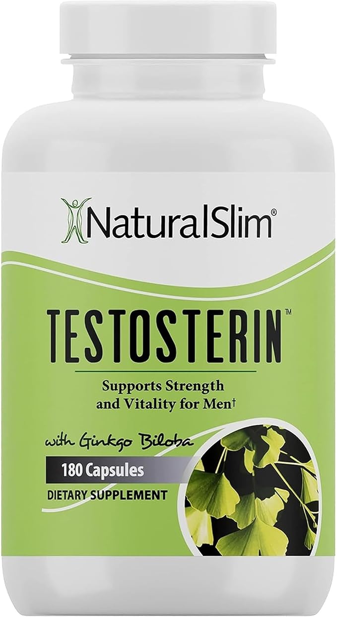 NaturalSlim Testosterone Booster for Men with Ginkgo, 180 Capsules