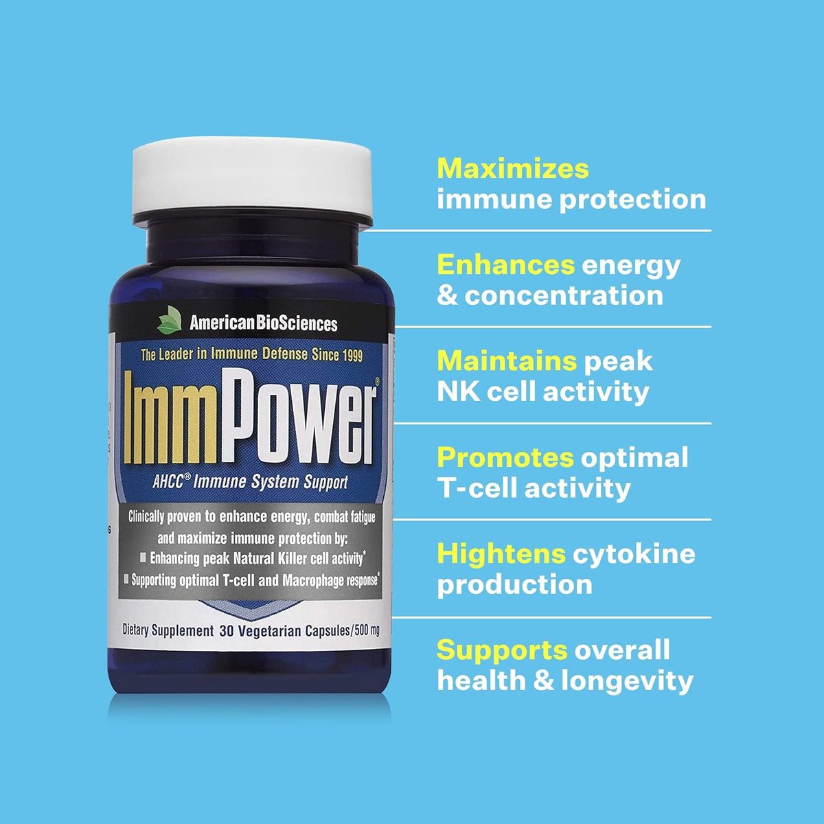 American BioSciences ImmPower AHCC Supplement, Vegetarian Capsules