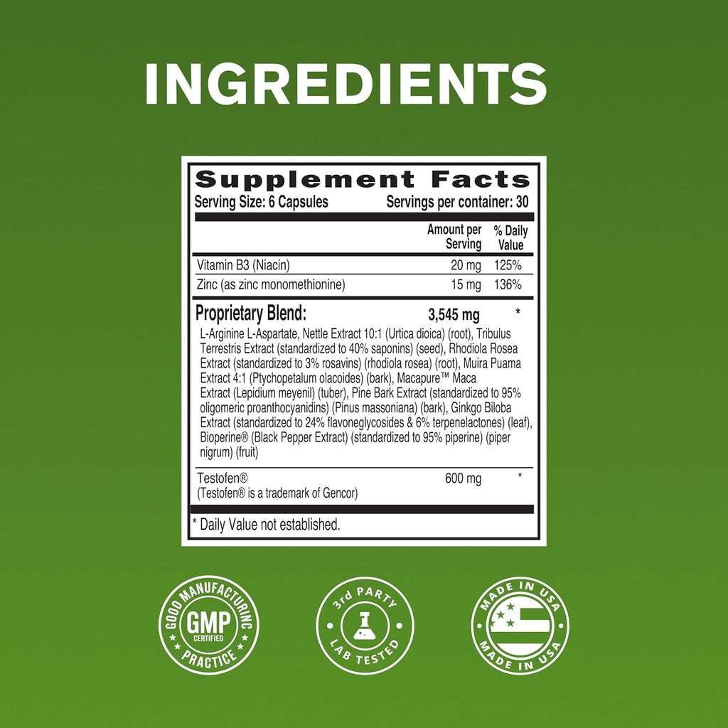 NaturalSlim Testosterone Booster for Men with Ginkgo, 180 Capsules