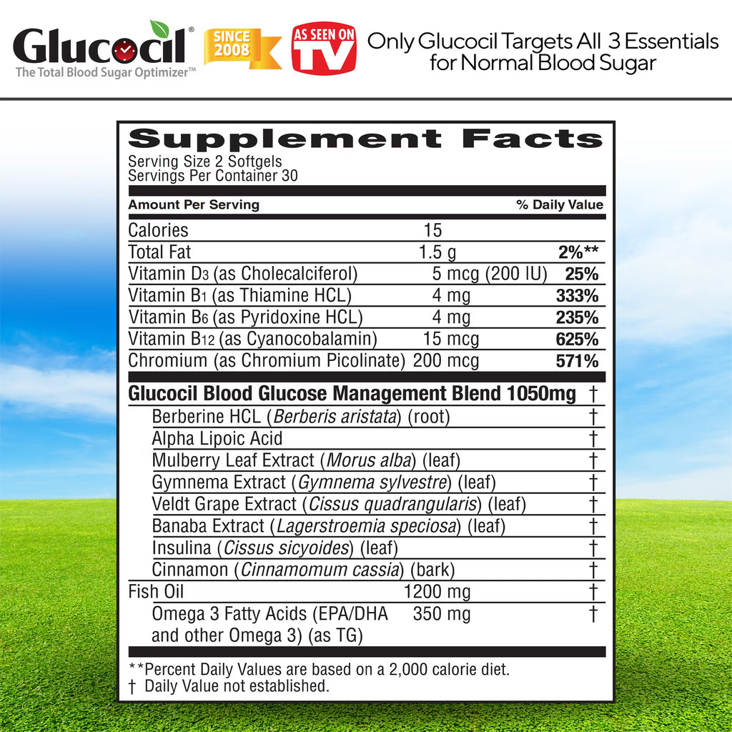 Glucocil Premium Blood Sugar Support Dietary Supplement Softgels, 60 Count