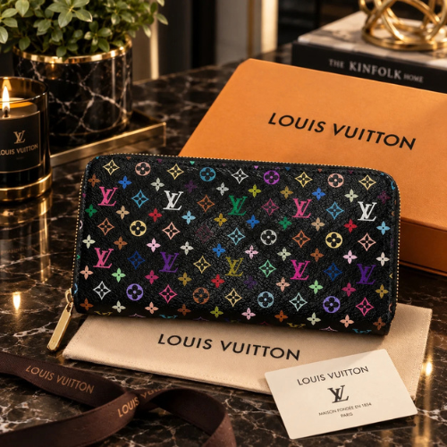 LV Louis Vuitton Black Multicolor Murakami Insolite Wallet