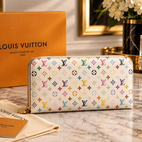 Louis Vuitton White Multicolor Takashi Sarah Long Wallet pink interior