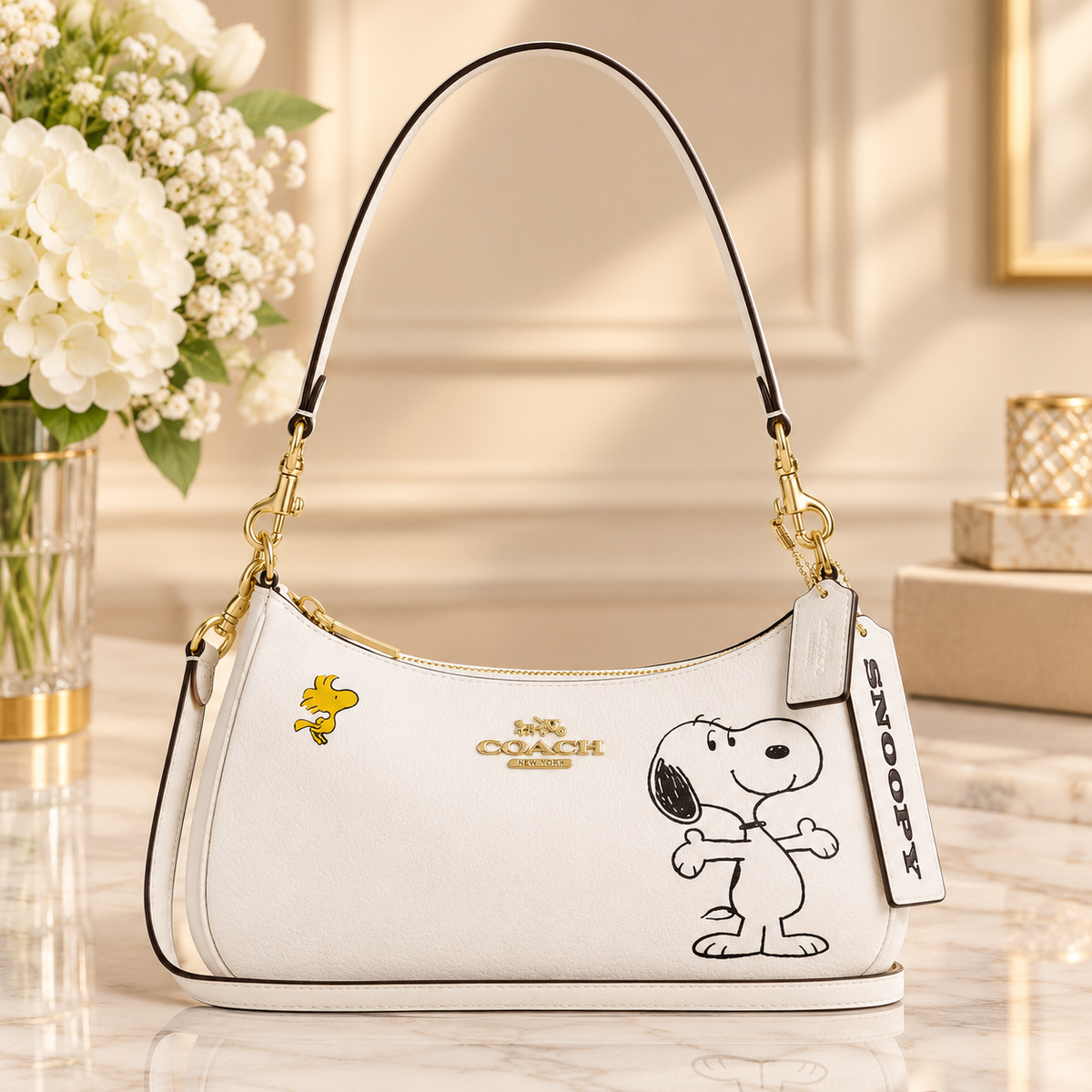 COACH x PEANUTS Teri Shoulder Bag Snoopy Chalk Multi CBJ76