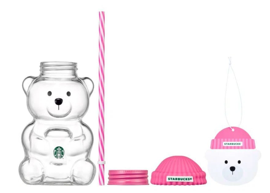 Starbucks Korea Barbie Pink Bearista Glass Cold Cup 591ml Bear Tumbler