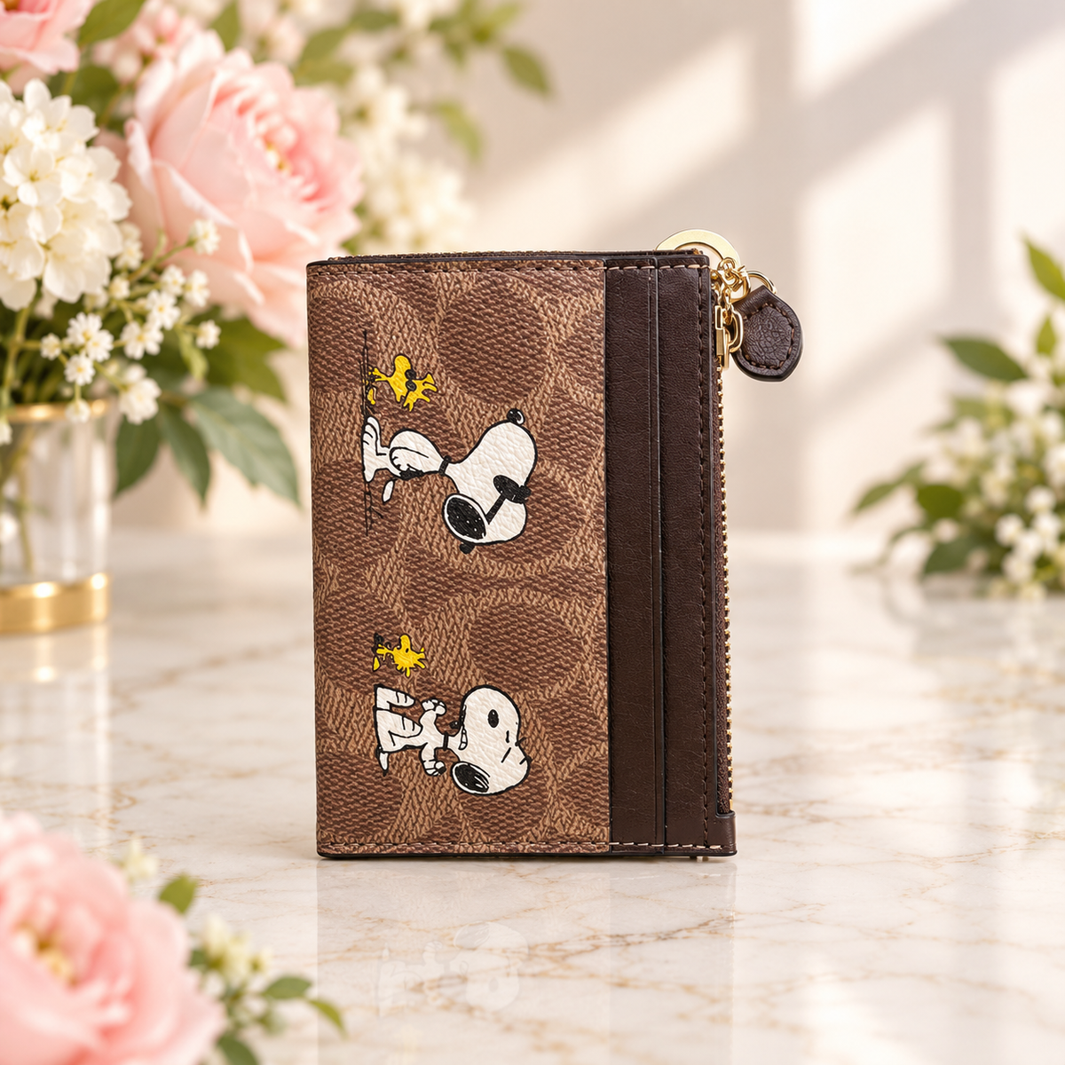 Coach X Peanuts Mini Skinny ID Case Signature Canvas W/Snoopy Print CBT14 NWT
