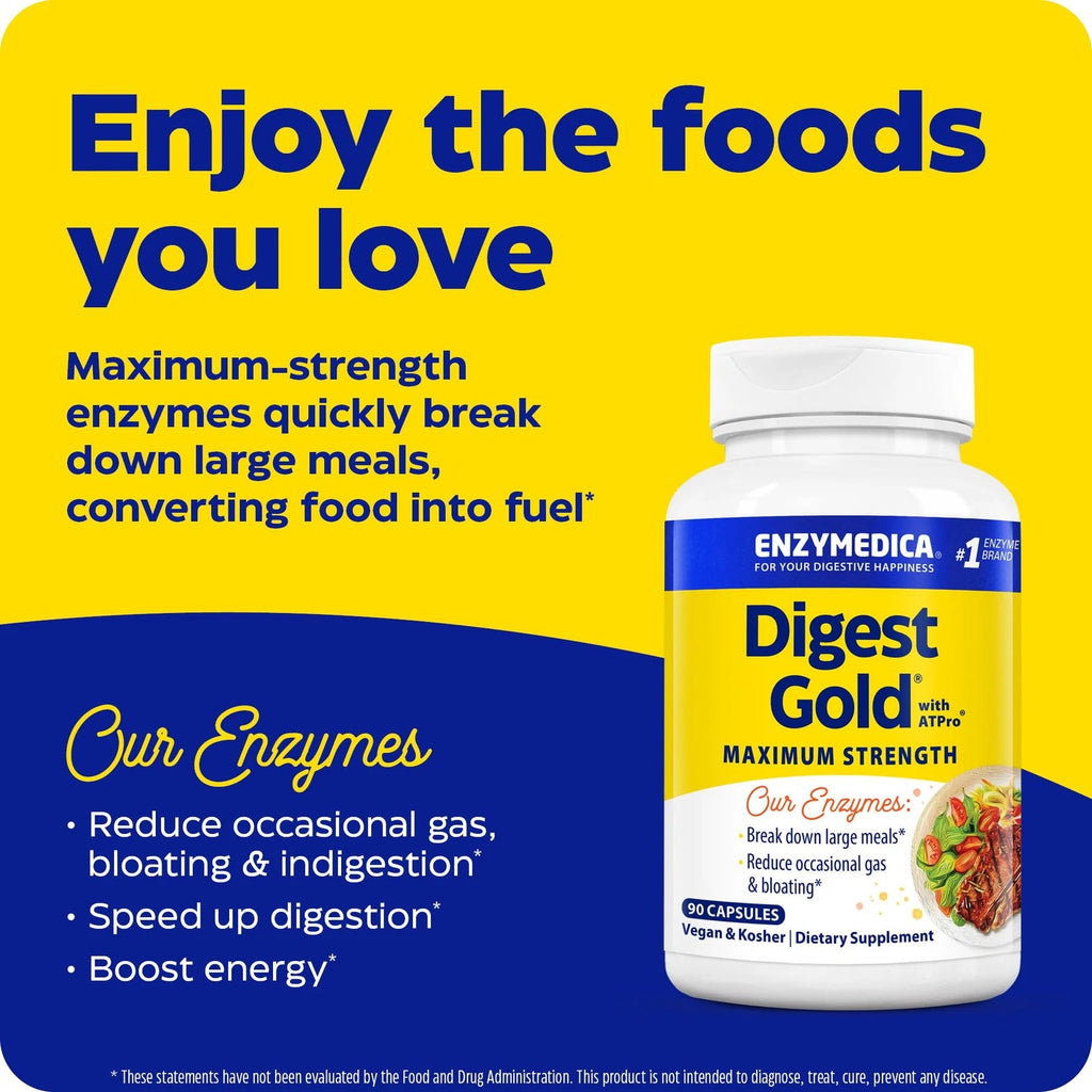 Enzymedica Digest Gold + ATPro, Maximum Strength Enzyme Formula, FastActing, ...