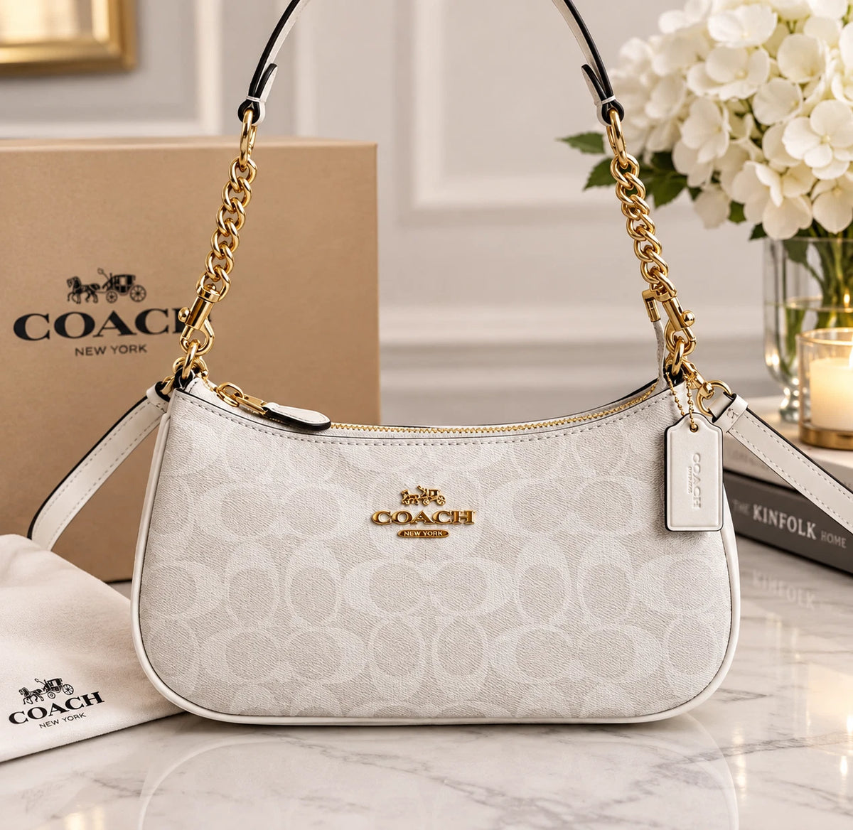 COACH Teri 2Way Shoulder Bag Signature Coated Canvas White CA548 New