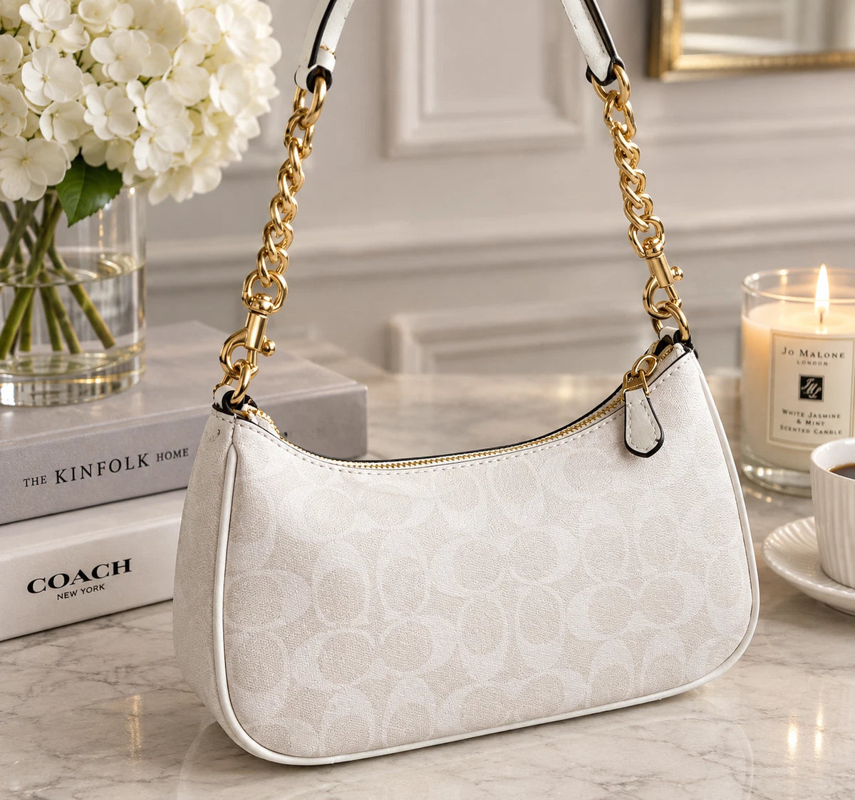 COACH Teri 2Way Shoulder Bag Signature Coated Canvas White CA548 New