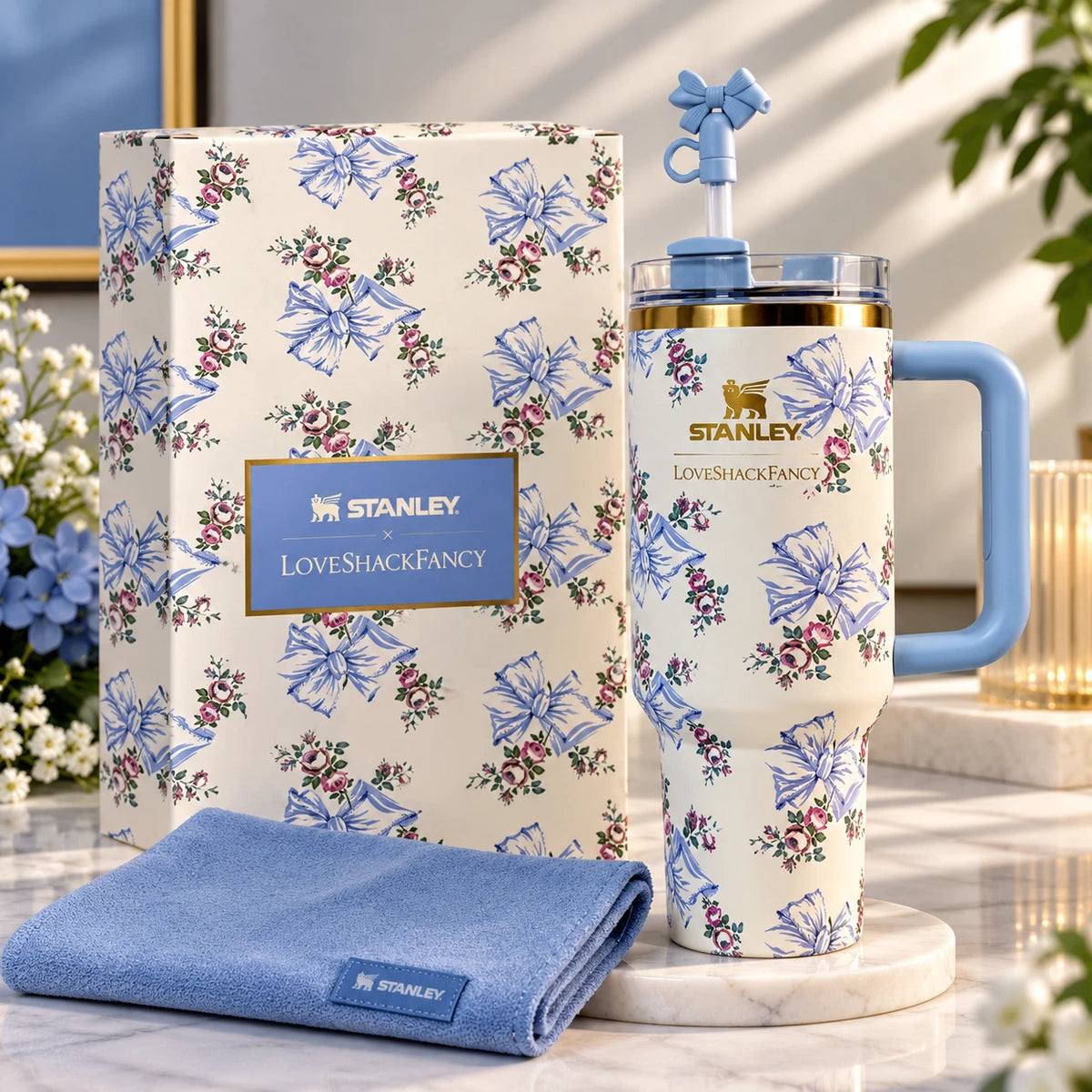 Stanley x LoveShackFancy 40oz Rosa Beaux Blue Tumbler Holiday Gift Box Cup