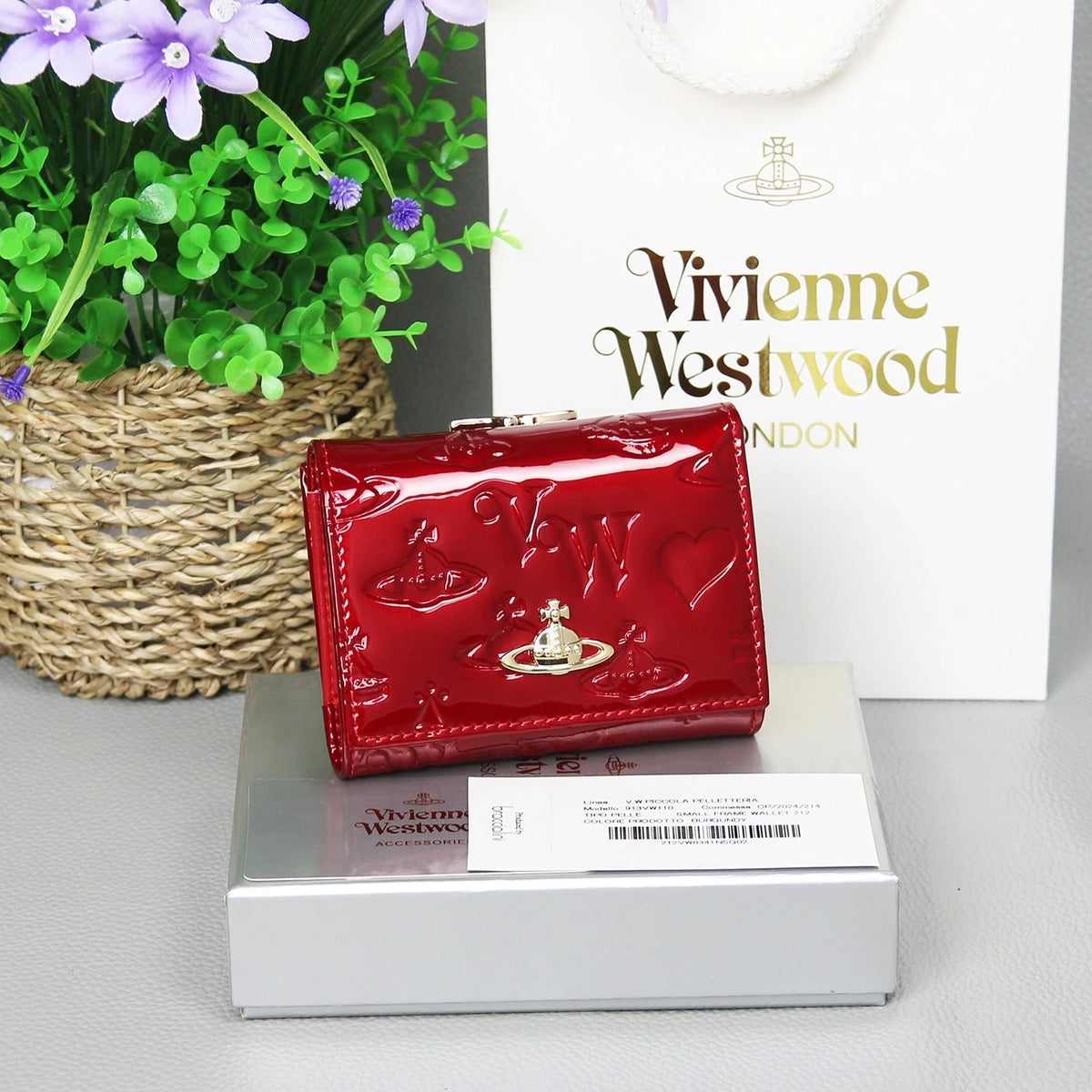 Vivienne Westwood Clasp Trifold Wallet Enamel Fabric Red