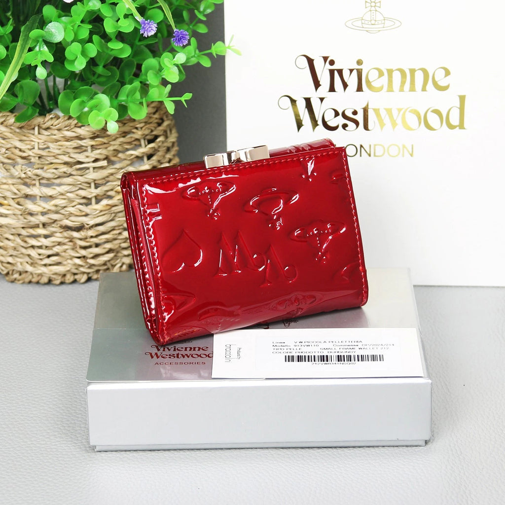 Vivienne Westwood Clasp Trifold Wallet Enamel Fabric Red