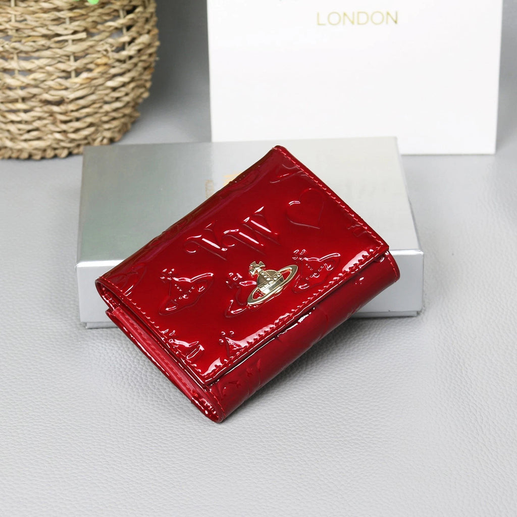 Vivienne Westwood Clasp Trifold Wallet Enamel Fabric Red