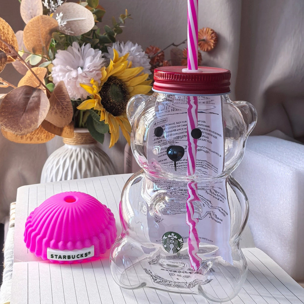 2026 Starbucks Bearista Rose Red Bear Glass Tumbler Cold Cup
