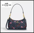 COACH CY694 Teri Shoulder Bag Signature Canvas Cherry Print Denim Blue Outlet