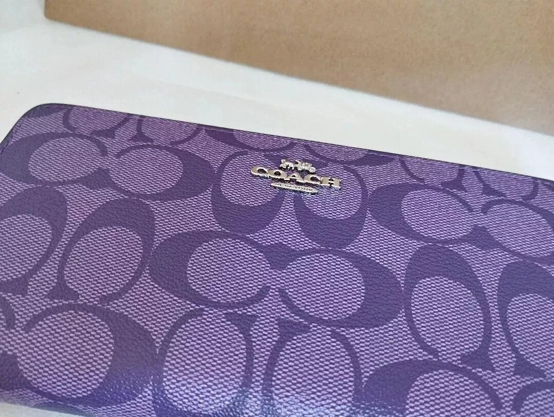 COACH Long Round Zip Wallet with Strap Purple Signature C4452 outlet New