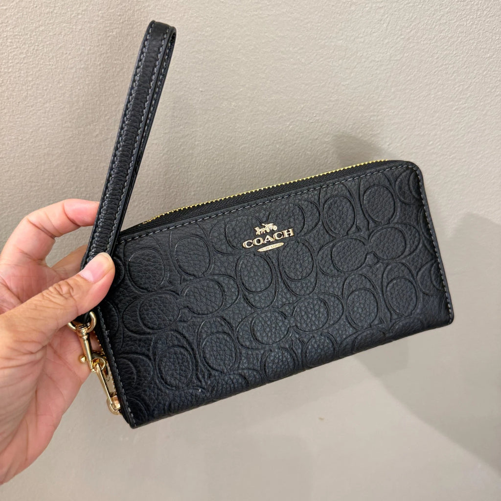 Coach CEW21 Long Zip Around Wallet In Signature Leather Gold/Black