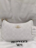 Coach Teri 2Way Shoulder Bag CA548 Signature Canvas White Smooth Leather