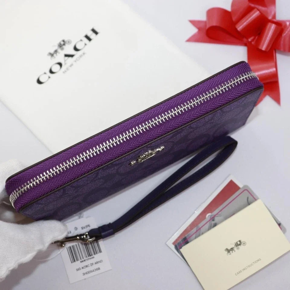 COACH Long Round Zip Wallet with Strap Purple Signature C4452 outlet JP New