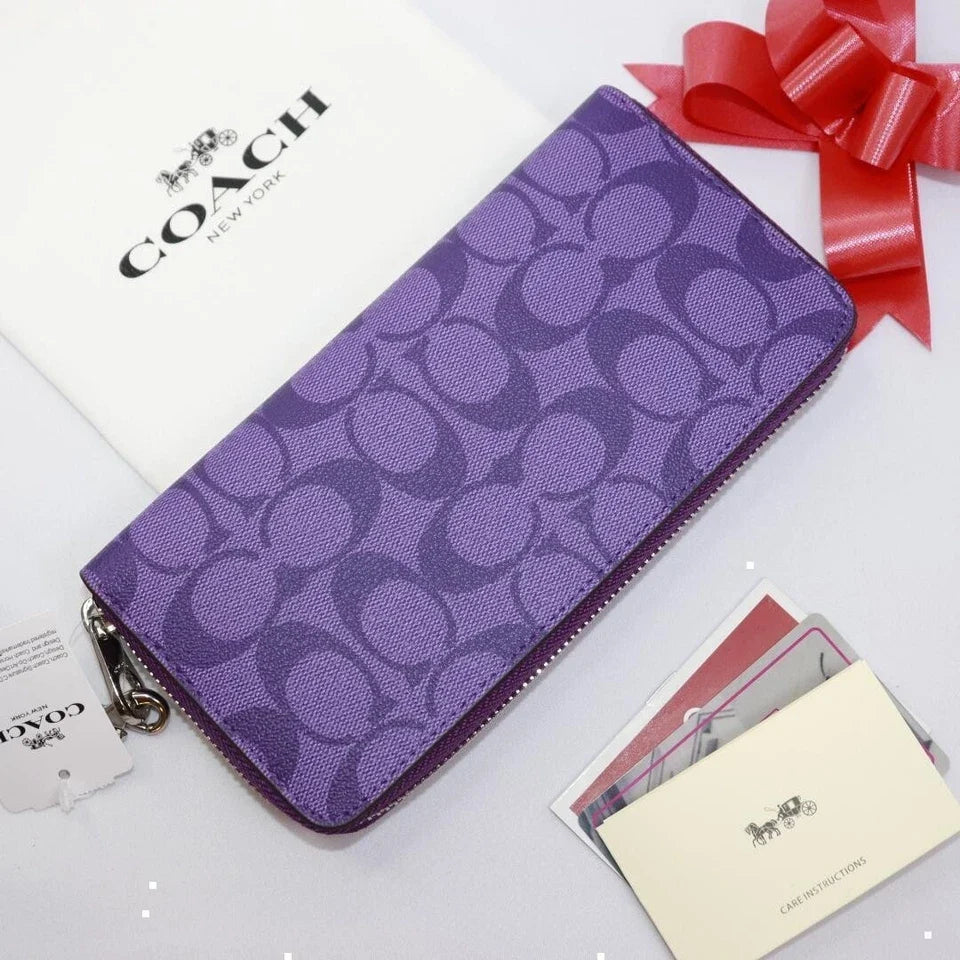 COACH Long Round Zip Wallet with Strap Purple Signature C4452 outlet JP New