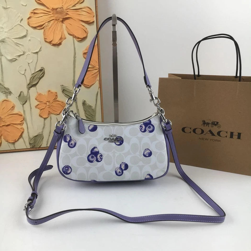 COACH CR292 Teri 2way Shoulder Signature Canvas Blueberry Print Outlet