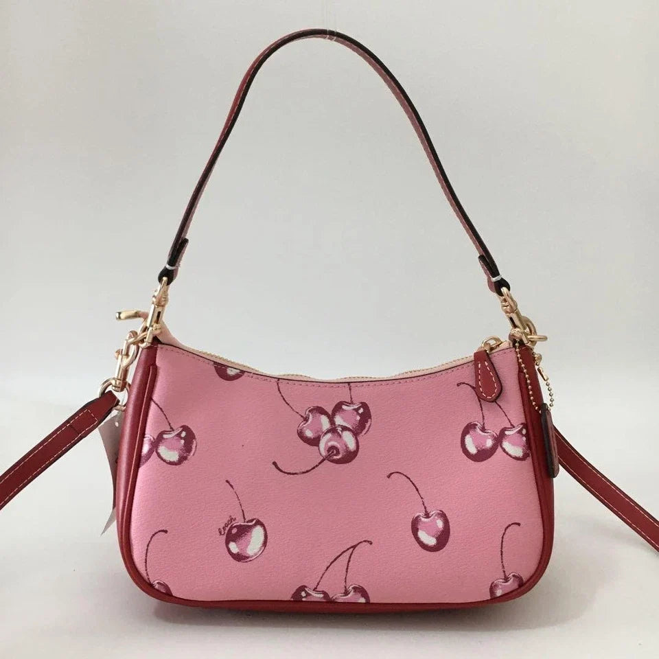 Coach CR290 Teri Shoulder Pink Cherry Print Coated Canvas Leather Outlet