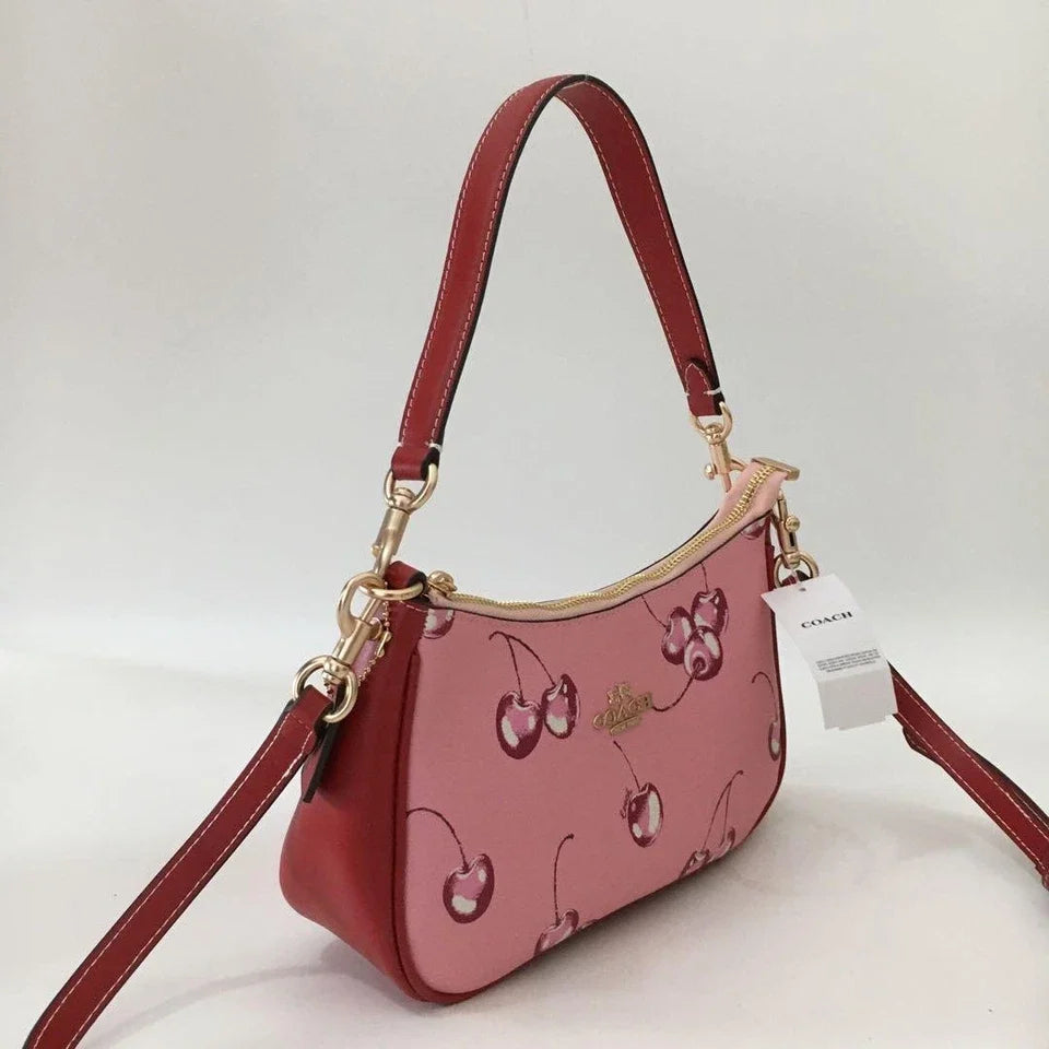 Coach CR290 Teri Shoulder Pink Cherry Print Coated Canvas Leather Outlet