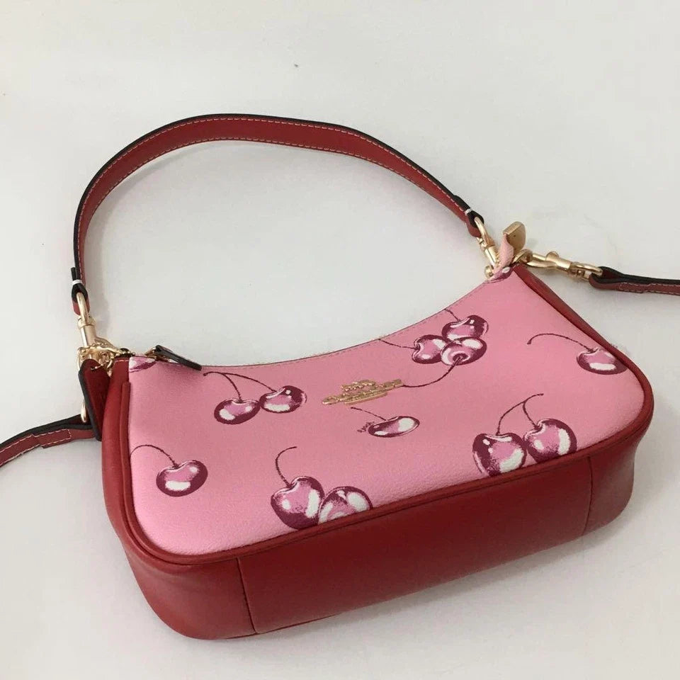 Coach CR290 Teri Shoulder Pink Cherry Print Coated Canvas Leather Outlet