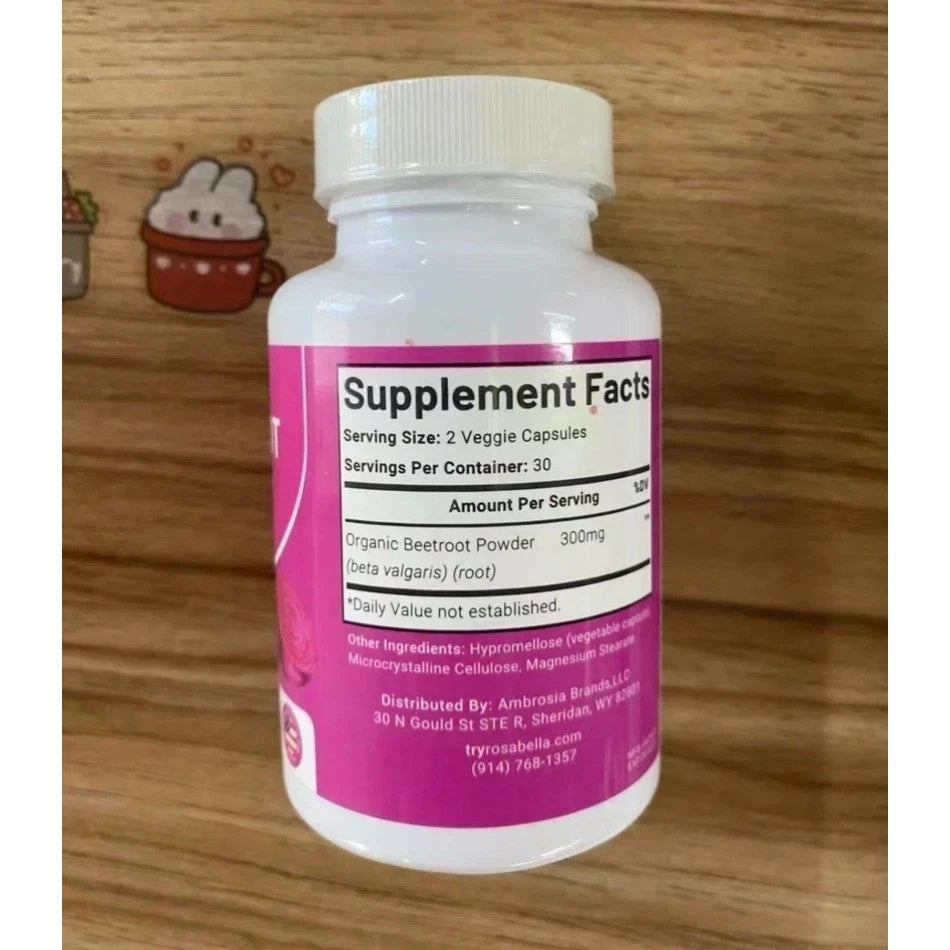 Rosabella Organic Beetroot 1300mg 60 Veggie Capsules Dietary Supplement