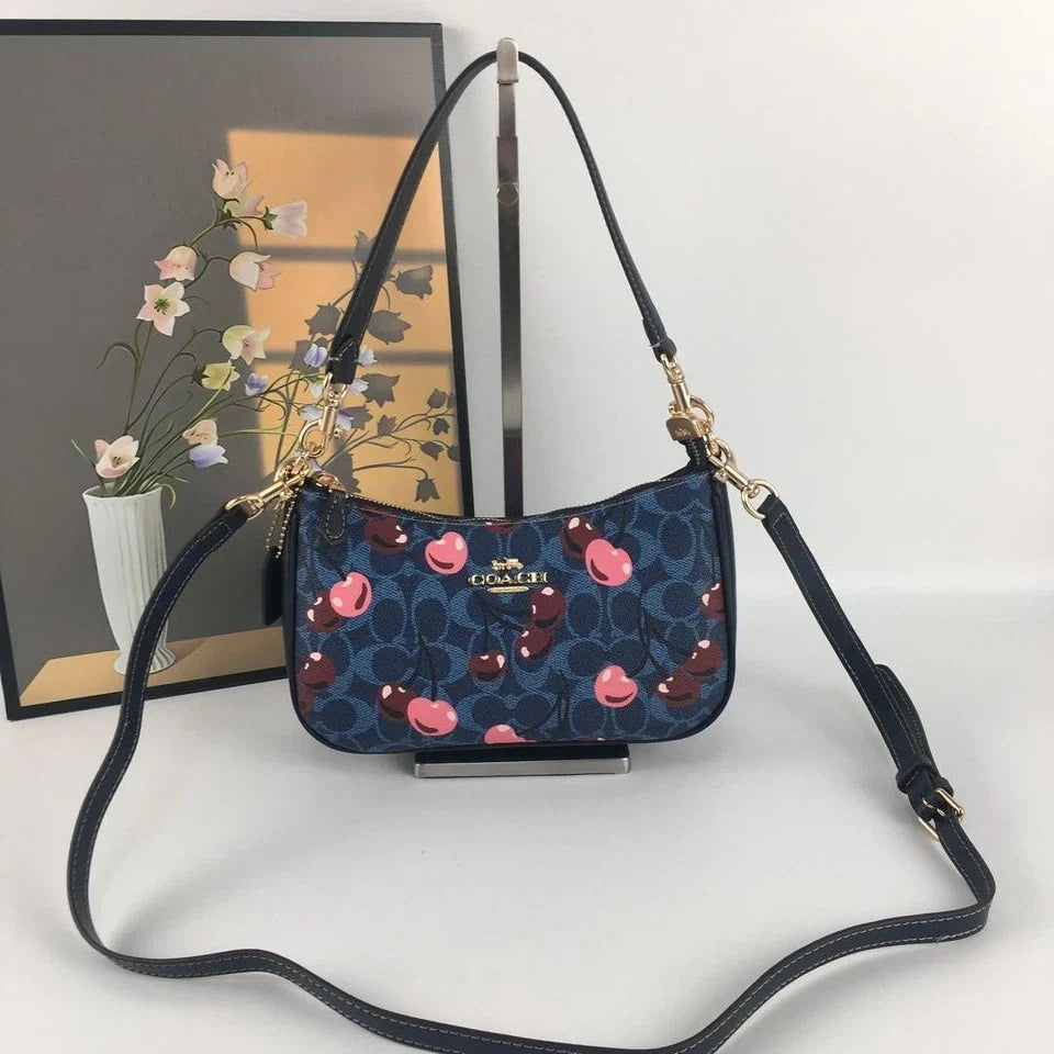 Coach Teri Shoulder/Crossbody Signature Canvas W/ Cherry Print CY694 Denim