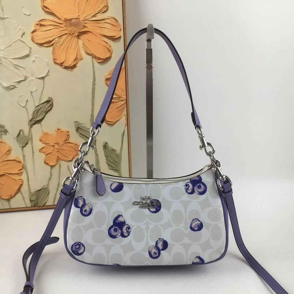 COACH CR292 Teri 2way Shoulder Signature Canvas Blueberry Print Outlet