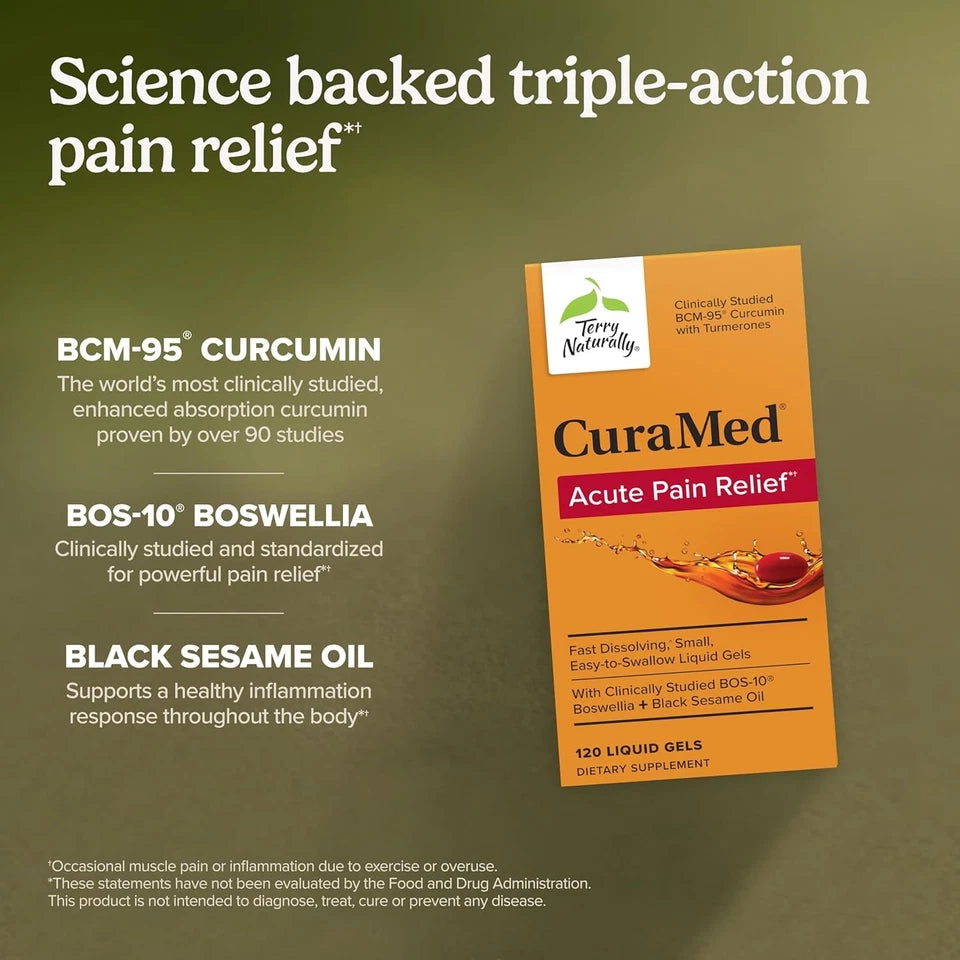Terry Naturally CuraMed Acute Pain Relief BCM-95 Curcumin 120 Softgels